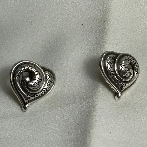 Brighton Penelope Heart Earrings Studs Swirl Silver Plated About 1" - Picture 5 of 7